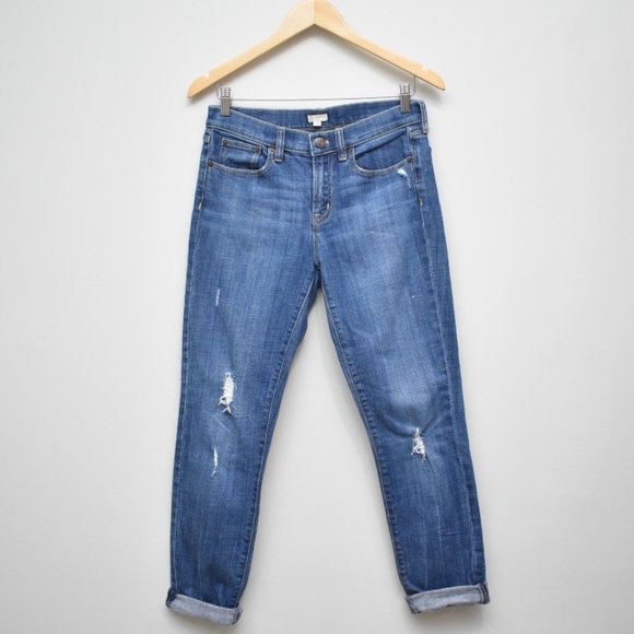 J.CREW Medium Wash Skinny Leg Mid Rise Light Distressed Stretch Jeans Size 29